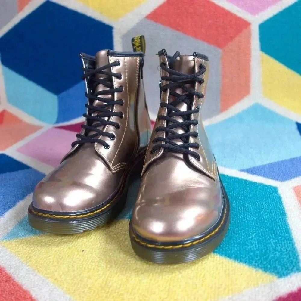 DOC MARTENS Rose Gold Metallic‎ Lace Up Boots Size 4 Youth